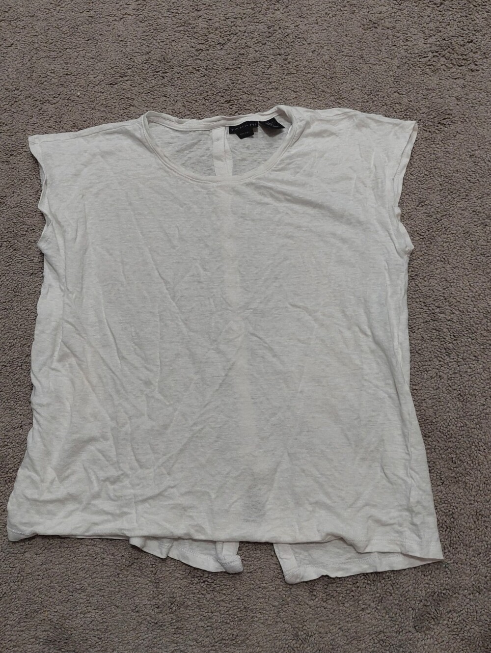 Tahari Women's 100% Linen Shirt XL White Button Back Cap Sleeve Crew Neck